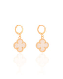 Brinco Argola Click Trevo Madrepérola 3.2 cm Banhado a Ouro 18K