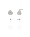 Brinco Duplo Flor Bolinha Lisa Ródio Branco