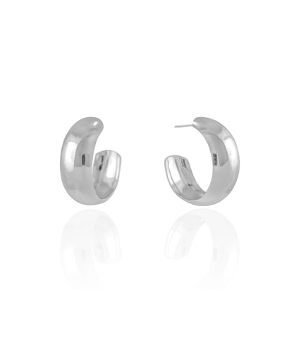 Brinco Argola Abaulada Lisa 2,2 cm Ródio Branco