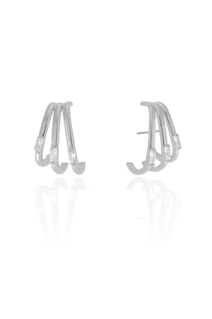 Ear Hook Filetes Baguetes Cristal 2.0 cm Ródio Branco