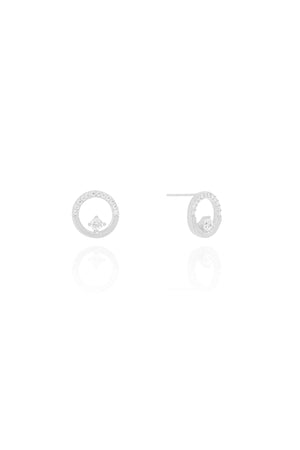 Brinco Círculo Ponto de Luz Cravejado Cristal Ródio Branco