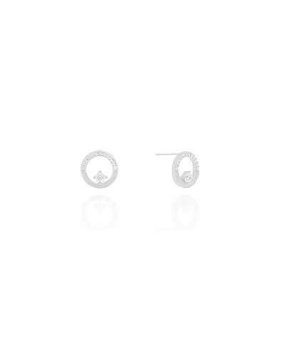 Brinco Círculo Ponto de Luz Cravejado Cristal Ródio Branco