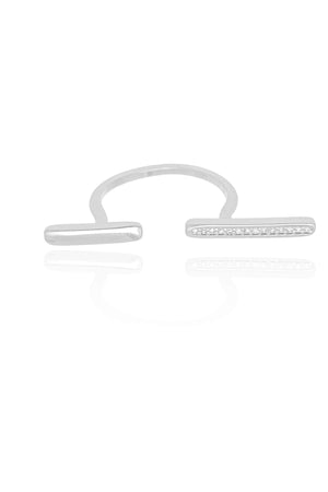 Anel Ajustável Palitos Cravejado Cristal Tamanho P Ródio Branco