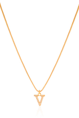 Gargantilha Veneziana Letra V Cravejada Cristal Banhado a Ouro 18K - 45 cm