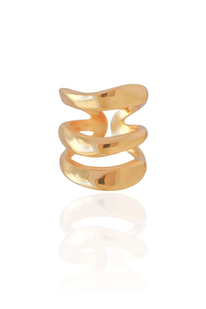 Anel Ajustável Três Filetes Liso Tamanho P Banhado a Ouro 18K