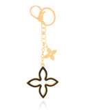 Chaveiro Flor Cravejada Cristal Preta Banho Dourado