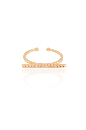 Anel Ajustável Palito Cravejado Cristal Tamanho M Banhado a Ouro 18K