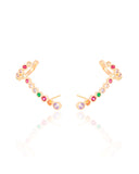 Brinco Ear Cuff Cravejado Redondo Colorido Banhado a Ouro 18K