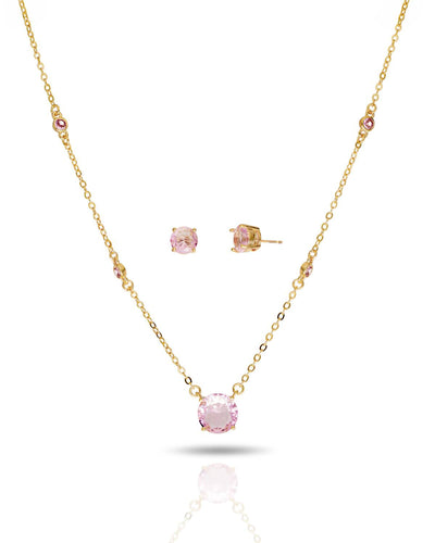 Conjunto Ponto de Luz Rosa Colar Veneziana e Brinco