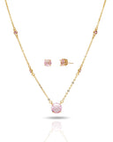 Conjunto Ponto de Luz Rosa Gargantilha Elo Veneziano e Brincos