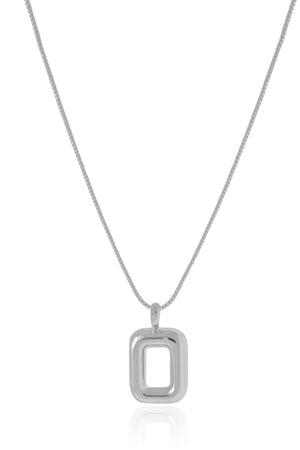 Gargantilha Veneziana Retângulo Vazado Liso Ródio Branco - 40 cm