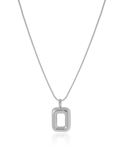Colar Veneziana Retângulo Vazado Liso Ródio Branco - 40 cm
