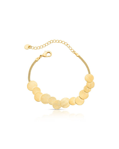 Pulseira Veneziana Achatada com Plaquinhas Escovadas Redondas