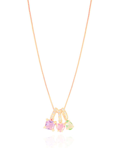 Colar Veneziana Pingentes Geométricos Coloridos Banhado a Ouro 18K - 45 cm