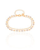 Pulseira Dupla Elos Pérolas Banhado a Ouro 18K