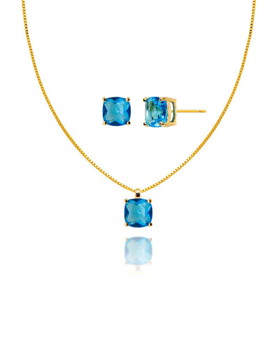 Conjunto Ponto de Luz Quadrado Azul Sky Veneziana e Brincos