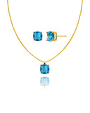 Conjunto Ponto de Luz Quadrado Azul Sky Veneziana e Brincos