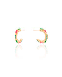 Brinco Argola Detalhada Cristal Colorida Banhado a Ouro 18K