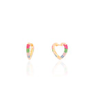 Brinco Argola Coração Cravejada Colorida Banhado a Ouro 18K