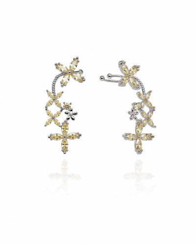 Brinco Ear Cuff Flores Navete Champagne Pino e Encaixe