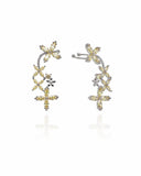 Brinco Ear Cuff Flores Navete Champagne Pino e Encaixe