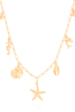 Gargantilha Elos Pingentes Marítimos Banhado a Ouro 18K - 50 cm