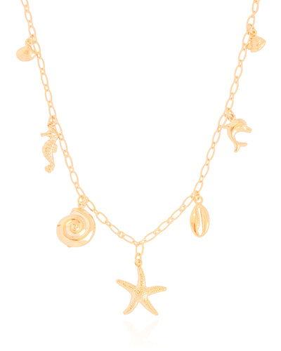 Colar Elos Pingentes Marítimos Banhado a Ouro 18K - 50 cm