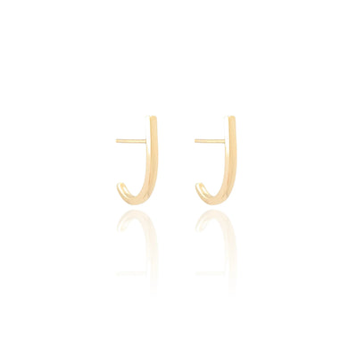 Brinco Meia Argola Oval Liso 1,6 cm Banhado a Ouro 18K