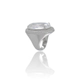 Anel Oval Cristal Cravejado Zircônia Tamanho 20 Ródio Branco