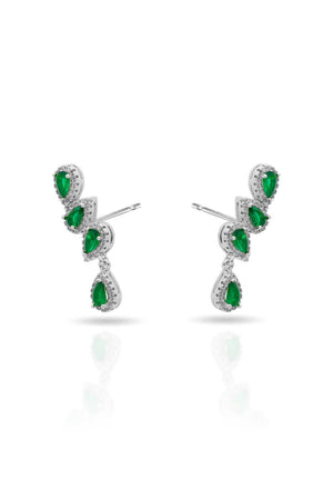 Ear Cuff Esmeralda Cravejado Cristal com Gota Pendente