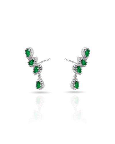 Ear Cuff Esmeralda Cravejado Cristal com Gota Pendente