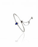 Pulseira Tennis Riviera Cristal Ajustável com Pingente Gota Azul Safira Cravejada Cristal