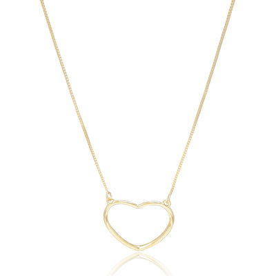 Colar Pingente Coração Vazado Liso Veneziana Banhado a Ouro 18K - 45 cm