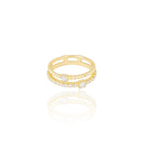 Anel Dois Filetes Pipoca Cravejado e Pontos de Luz Cristal Tamanho 18 Banhado a Ouro 18K