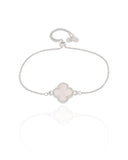 Pulseira Trevo Madrepérola Fecho Gravata Ródio Branco