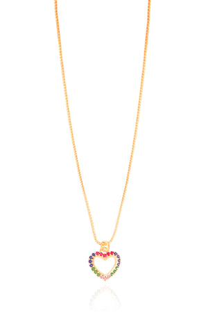 Gargantilha Veneziana Coração Cravejado Colorido Banhado a Ouro 18K - 40 cm