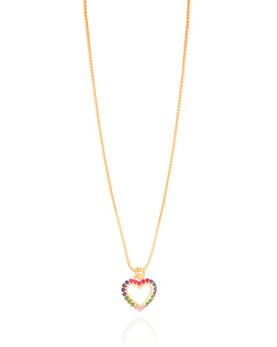 Gargantilha Veneziana Coração Cravejado Colorido Banhado a Ouro 18K - 40 cm