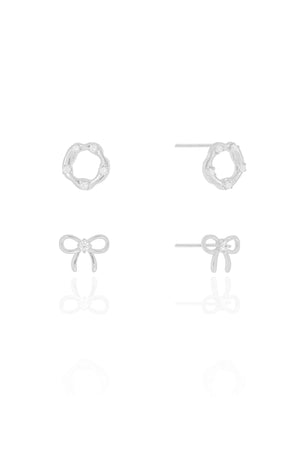 Brinco Duplo Laço Ponto de Luz e Circulo Ponto de Luz Ródio Branco