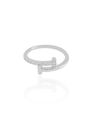 Anel T Cravejado Cristal Tamanho 21 Ródio Branco