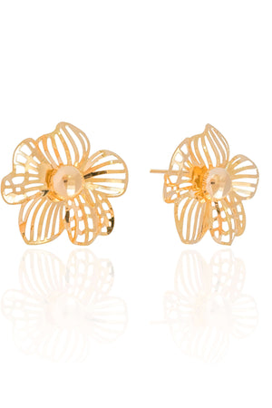 Brinco Flor Vazada 3 cm Banhado a Ouro 18K