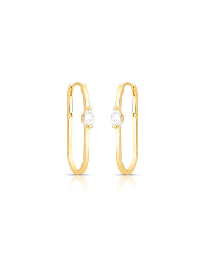 Brinco Argola Oval Clip Ponto de Luz Gota Cristal