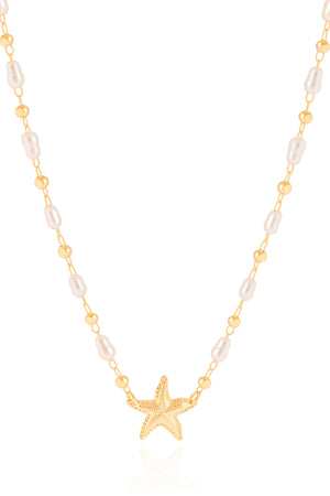 Garantilha Pérolas Barroca Estrela do Mar Banhado a Ouro 18K - 40 cm