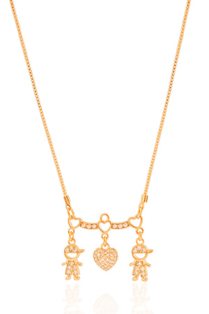 Gargantilha Corações Filho Meninos Cristal Banhado a Ouro 18K - 45 cm