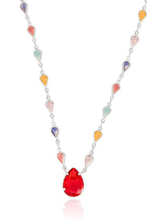 Gargantilha Gotas Coloridas Ródio Branco - 45 cm