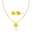 Conjunto Ponto de Luz Quadrado Citrino Veneziana e Brincos