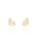 Brinco Ramos Folha Cravejada Cristal Banhado a Ouro 18K