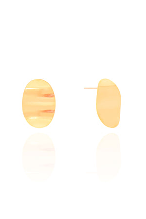 Brinco Oval Ondulado Liso Banhado a Ouro 18K