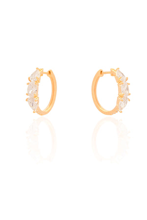 Brinco Argola Click Gotas Cristal 1.9 cm Banhado a Ouro 18K