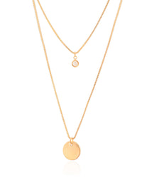 Gargantilha Dupla Redondo e Ponto de Luz Cristal Banhado a Ouro 18K