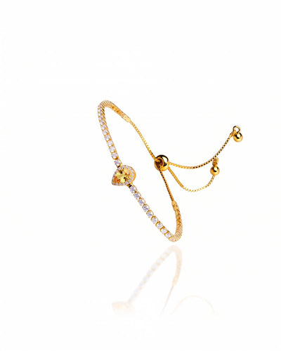 Pulseira Tennis Riviera Cristal Ajustável com Pingente Gota Citrino Cravejada Cristal